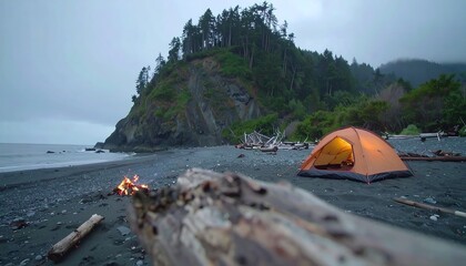 Coastal campsite at dusk