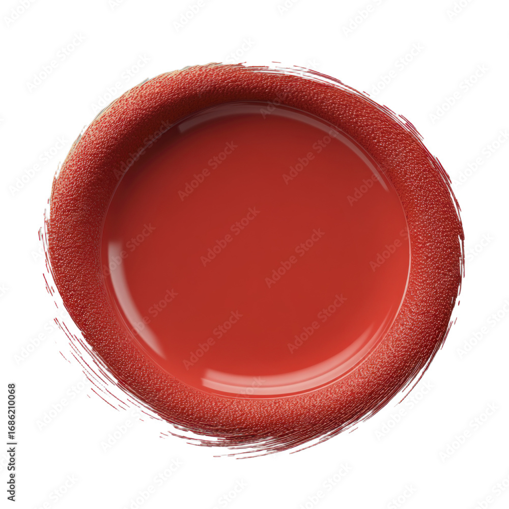 Poster close up view of a textured red circle with a smooth glossy inner surface