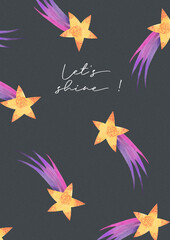 Watercolor Stars and Comets poster on Dark Background