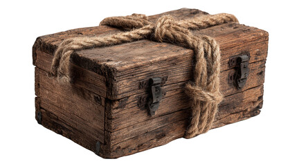 Aged wooden chest bound with rope