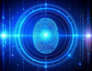 Digital fingerprint graphic with glowing light effects