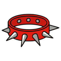 Red leather punk collar with spikes flat color vector illustration template design