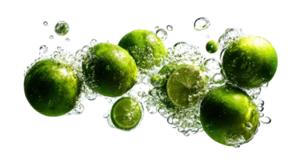 Fresh limes in water bubbles