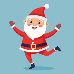 Joyful Cartoon Santa Claus Dancing on Light Blue Background