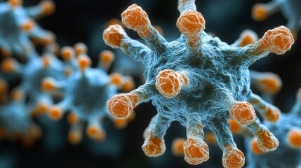 Microscopic Image of Virus Particles with Spike Proteins