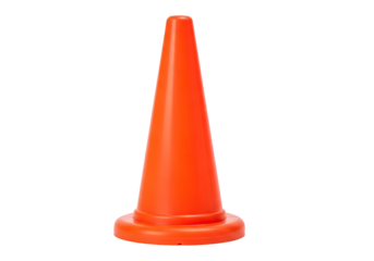 A vibrant orange traffic cone stands out against a black background.