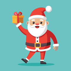 Festive Santa Claus Illustration Holding Christmas Present