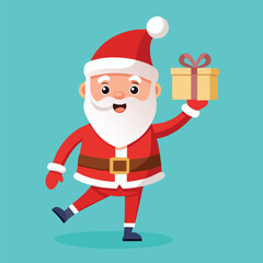 Cheerful Santa Claus Cartoon Character Holding a Gift Box Illustration