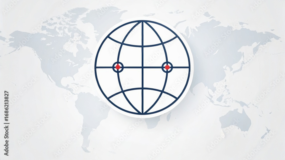 Poster a globe graphic with a stylized network design, set against a soft map background emphasizing global
