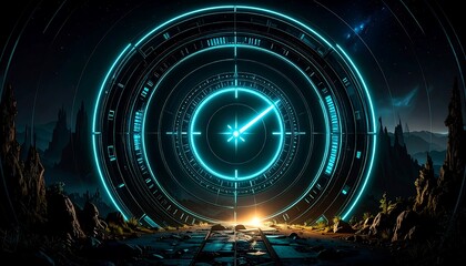 Futuristic portal with glowing circular interface