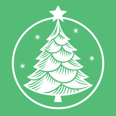 Festive Christmas Tree Icon in White on Green Background
