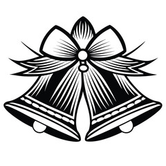 Intricate Black and White Christmas Bells with Festive Bow and Ribbon Design