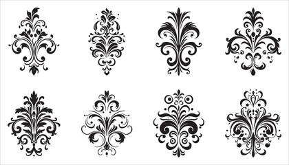 Set Of Vintage Flourish And Damask Ornaments