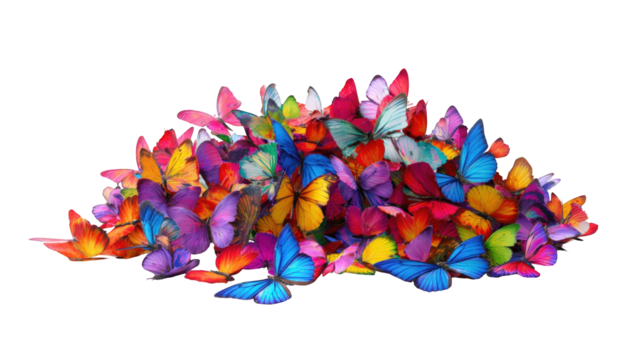 A vibrant heap of colorful butterflies