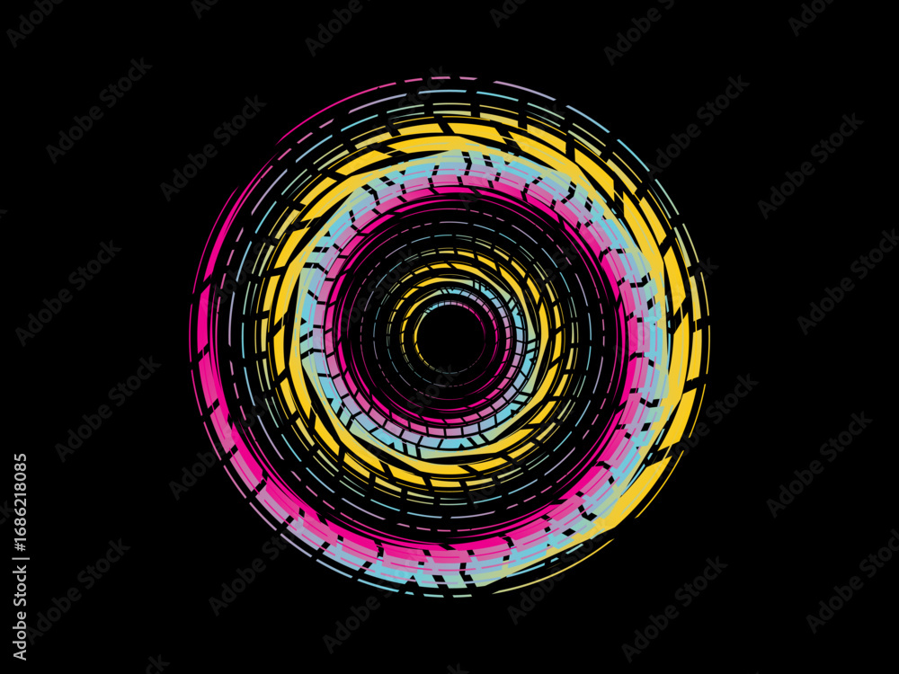 Fototapete vector background of rotating elliptical 3d shapes, consisting of a pattern of squares and wavy line