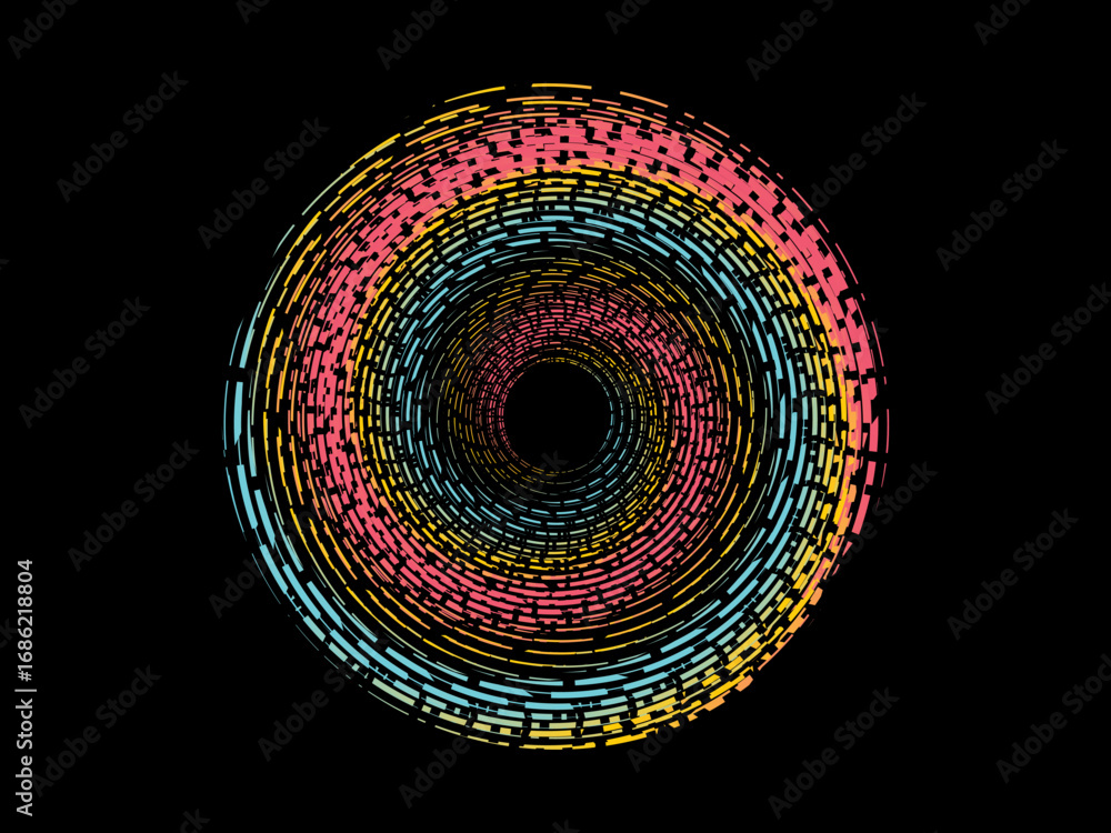 Fototapete vector background of rotating elliptical 3d shapes, consisting of a pattern of squares and wavy line