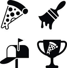 An Eclectic Assembly of Icons Pizza Slice Paintbrush Mailbox and Trophy Presenting a Multifaceted Theme Symbolic of Everyday Life Activities and Achievements