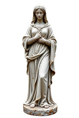 Elegant religious statue of the Virgin Mary with serene expression, standing on a detailed base, dressed in flowing robes, symbolizing purity and compassion