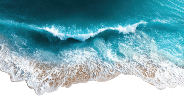 Aerial view of crashing waves on a beach