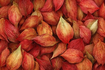 A dense collection of reddish-orange petals, exhibiting variations in tone and texture