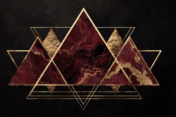 Abstract maroon and gold geometric art