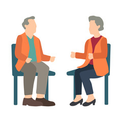 Fototapeta premium Elderly Man and Woman Sitting Having a Conversation Illustration