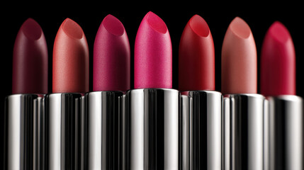 Obraz premium Luxurious collection of lipsticks in various shades, showcasing vibrant colors and smooth textures. Perfect for enhancing beauty and expressing individuality