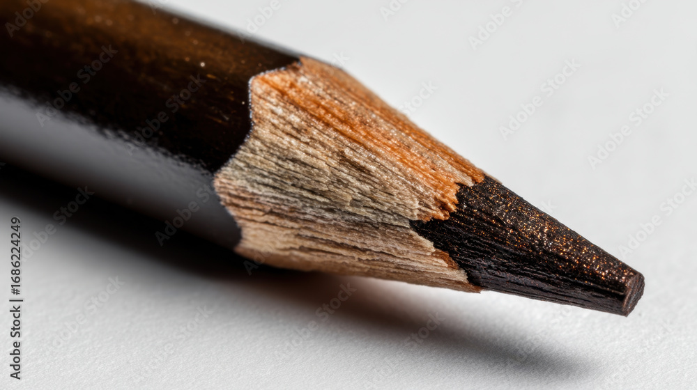 Poster close up view of sharpened pencil showcasing its wooden texture and graphite tip, highlighting craft
