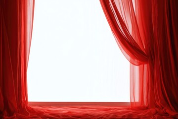Sheer red curtains frame bright window
