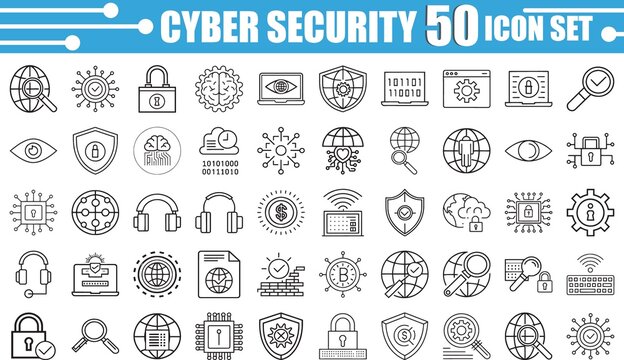 Cyber Security Line Icons &ndash; 50 Thin Style Icons for Data Protection, Digital Privacy, Encryption & Online Safety
