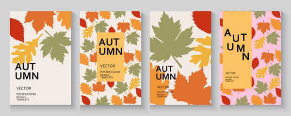 Autumn season poster, thanks giving cards or banner template with minimalist design pastel colours, vibrant leaves. Collection of Vintage autumn Flower Market posters with colorful fall leaves trendy.
