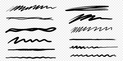Set of artistic pen brushes., ink brushes. of vector grunge brushes. Collection of strokes of markers. Set of wavy horizontal lines