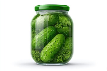 Glass jar filled with pickled cucumbers and dill