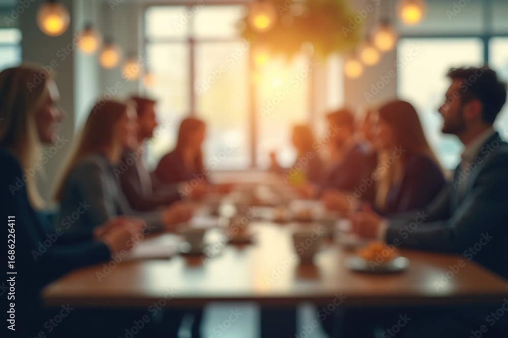 Poster generative ai image of a meeting atmosphere in soft focus.