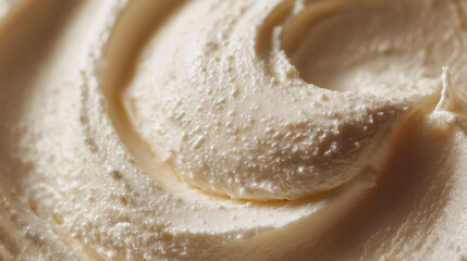 Obraz premium Creamy texture of smooth frosting swirled elegantly, showcasing rich, buttery appearance that invites indulgence and delight. Perfect for desserts and celebrations