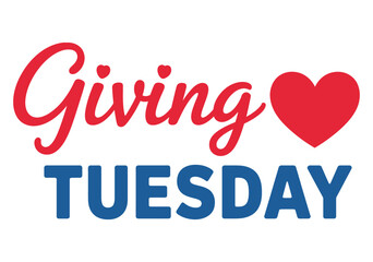 Fototapeta premium Giving tuesday text graphic with a red heart symbol for charity and donations