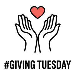 Fototapeta premium Open hands holding a red heart above the hashtag giving tuesday