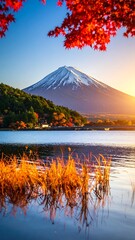 Fototapeta premium Mountain lake autumn sunrise