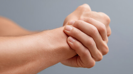 Gentle hands clasped together, showcasing moment of relaxation and calmness. soft lighting highlights skin texture and subtle details of fingers, creating serene atmosphere