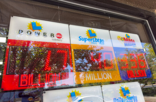 California Lottery Jackpot Sign With Powerball SuperLotto and Mega Millions