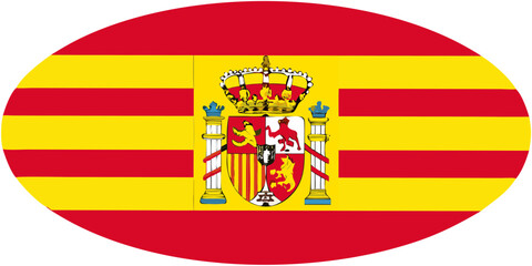 Obraz premium Official flag of spain with coat of arms emblematic representation