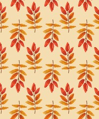 Fototapeta premium Seamless pattern with red and orange autumn leaves. Seasonal fall foliage design.