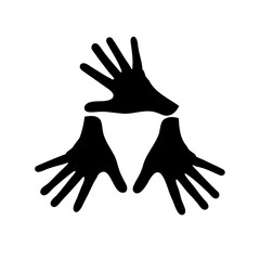 Abstract black hand silhouettes forming a triangular shape, representing connection