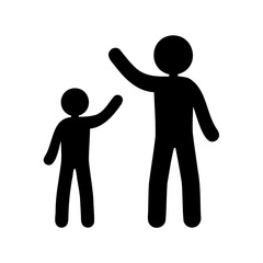 Black silhouettes of father and child raising hands in the air happily