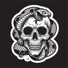 A illustrator of Skull and Snake Rose with black white drawing line