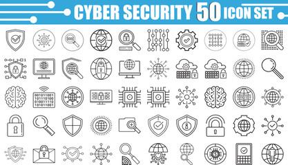 Cyber Security Icon Set – 50 Thin Line Vector Icons for Data Protection, Privacy, Firewall, Encryption, Internet Safety, Secure Network & Hacking Protection