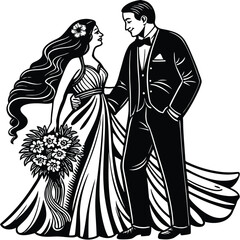 Elegant Monochrome Wedding Artistry Bride and Groom Embracing in Timeless Romance and Celebration of Love and Commitment