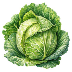 Obraz premium Close up of a vibrant green cabbage with detailed leaf textures shown on transparent background