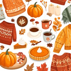 Cozy autumn elements, seamless pattern