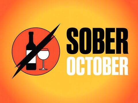 Sober october challenge graphic with alcohol prohibition symbol and bold text - Powered by Adobe